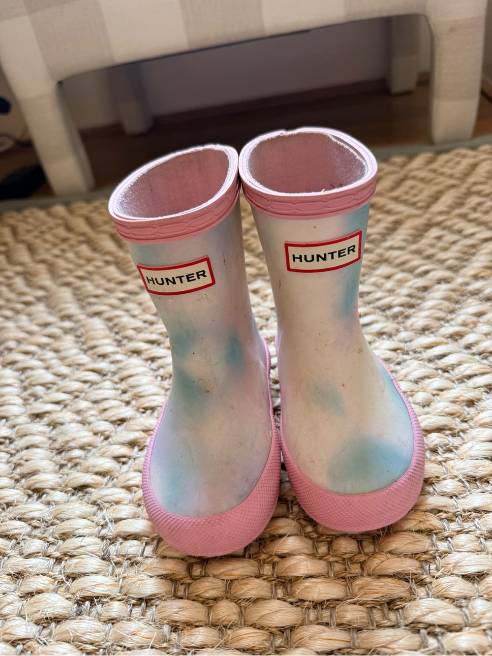 Hunter Kids Pink and White Tie-Dye Rain Boots